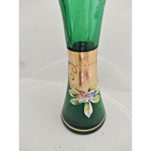 Bohemia Art Glass Vase Hand Blown - Gold Gilded- Enamel Florals 7" Tall - Picture 7 of 11